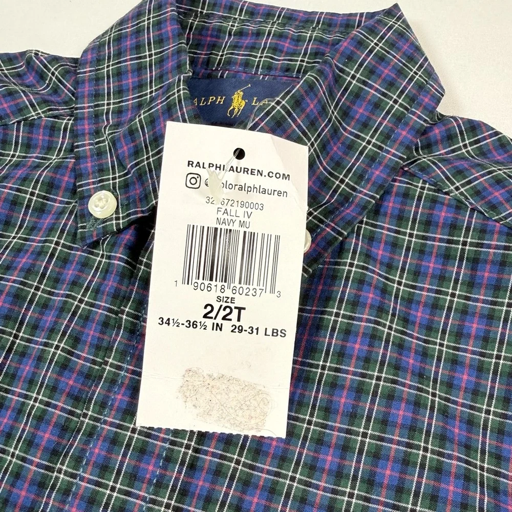 NWT RALPH LAUREN Boys‎ Plaid Button Down Shirt 2/2T Preppy Classic Pony USA NEW
